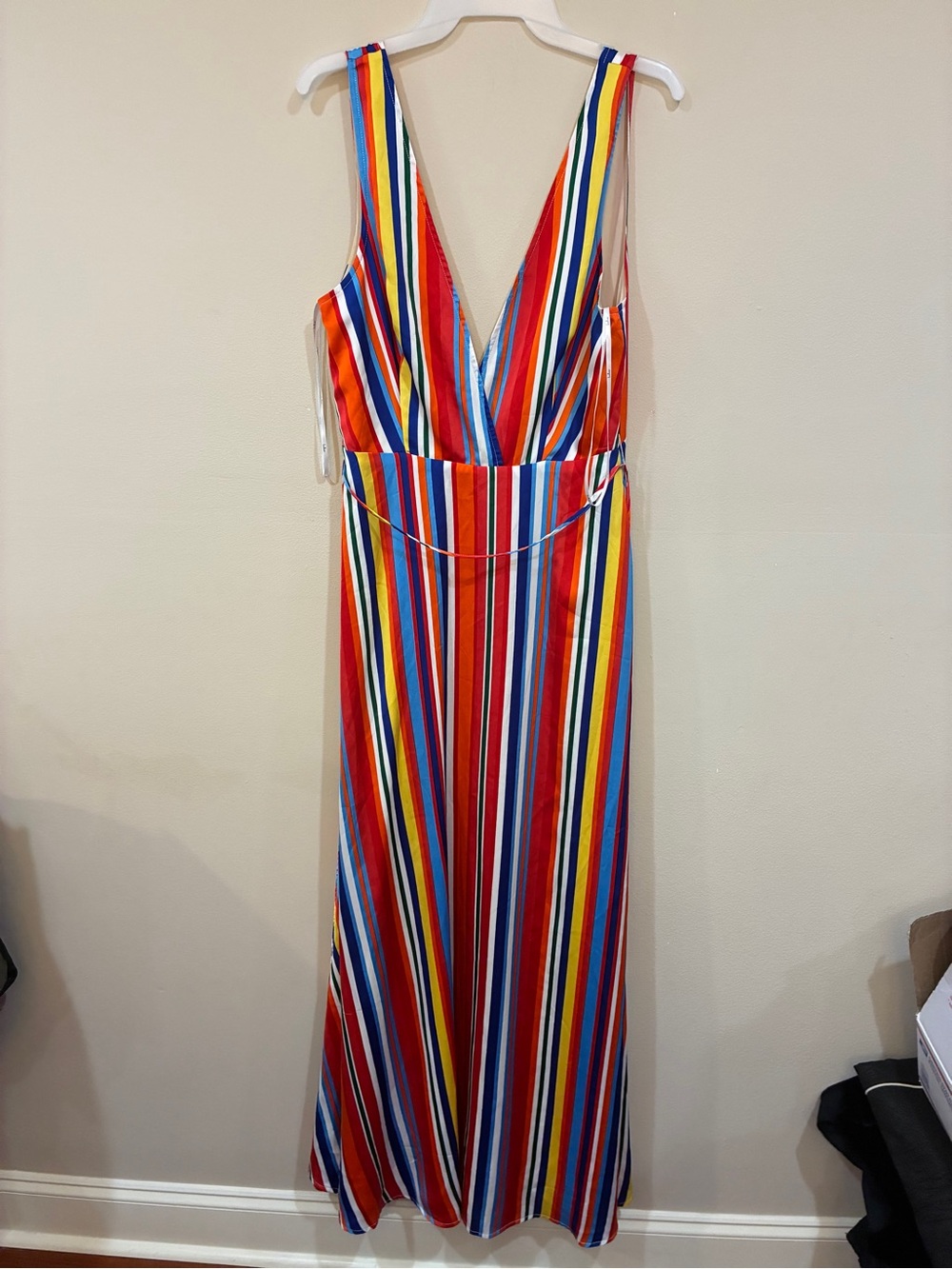 Lulu's Rainbow Stripe Deep V Maxi Dress